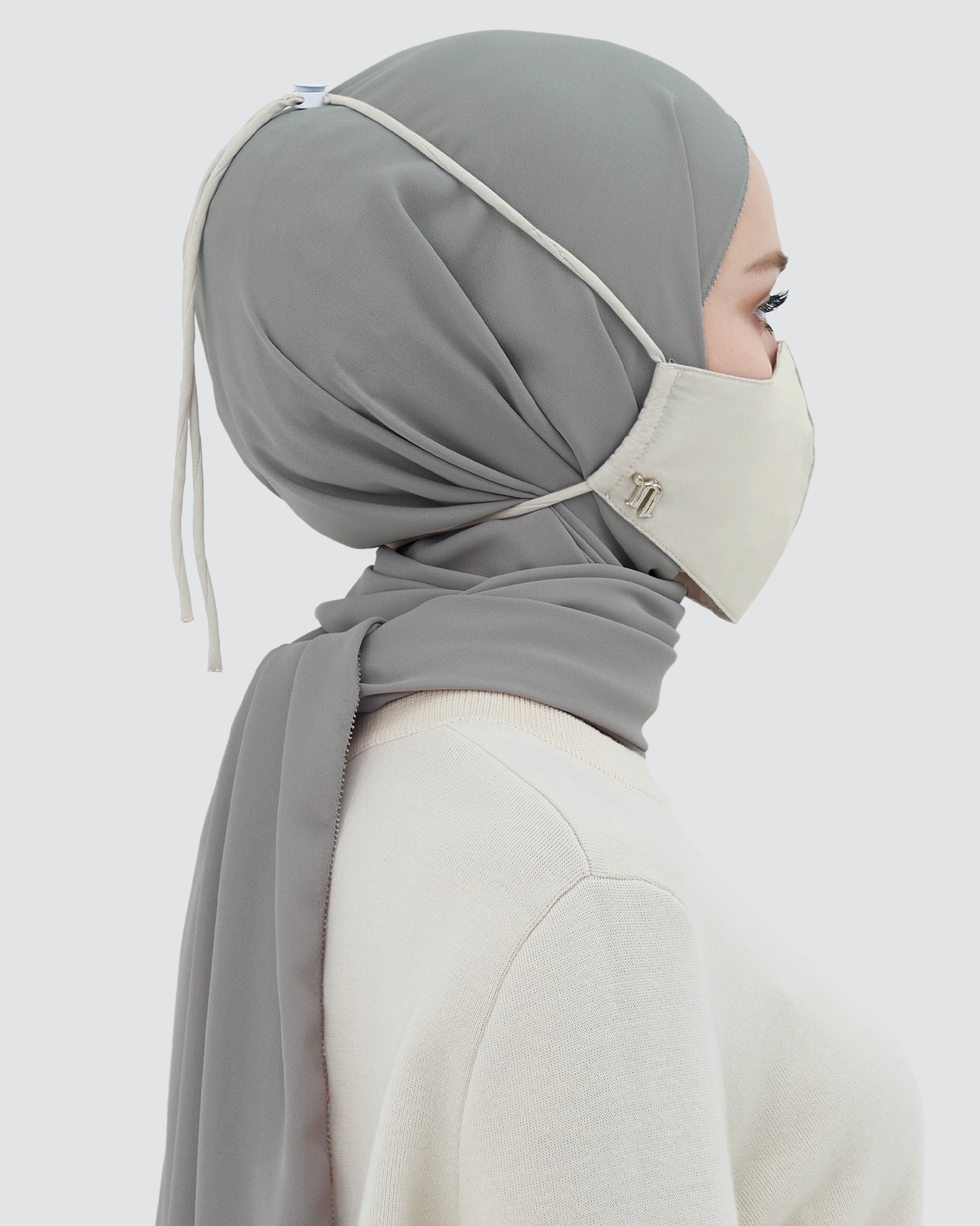 3-PLY COTTON FACE MASK - ADJUSTABLE HEADLOOP - LIGHT GREY
