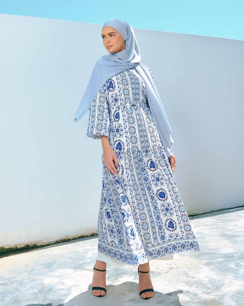 BLUE CRUISE TIERED FLOWY DRESS - AQUAMARINE