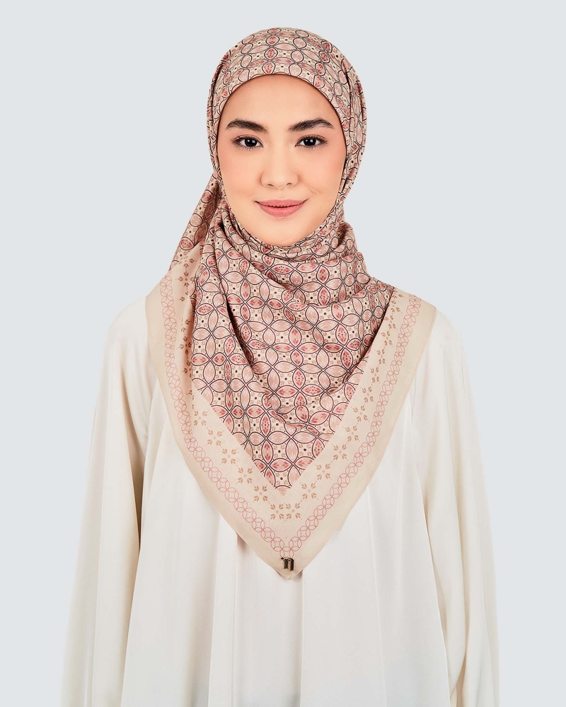 ECHO GEOMETRIC COTTON VOILE SQUARE - CAMEL