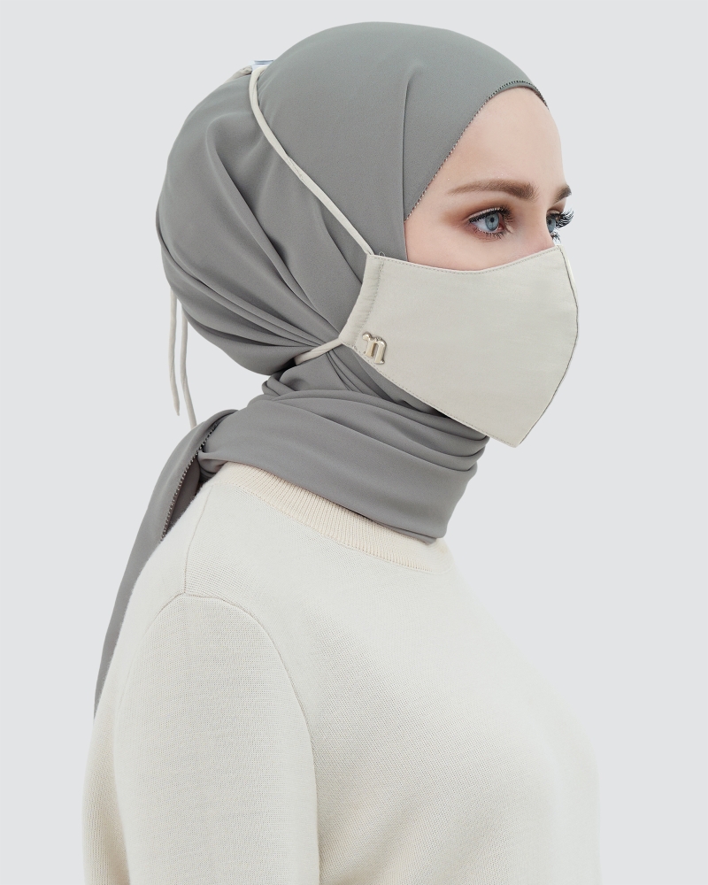 3-PLY COTTON FACE MASK - ADJUSTABLE HEADLOOP - LIGHT GREY