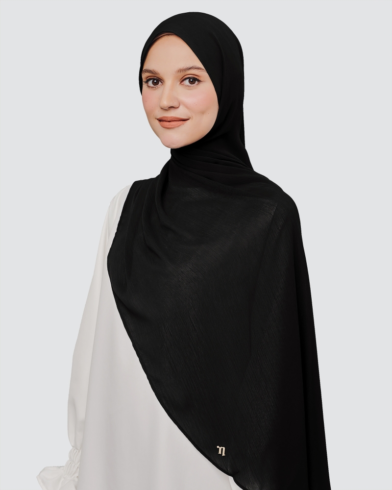 Image of LINIA LINE CHIFFON SHAWL - BLACK