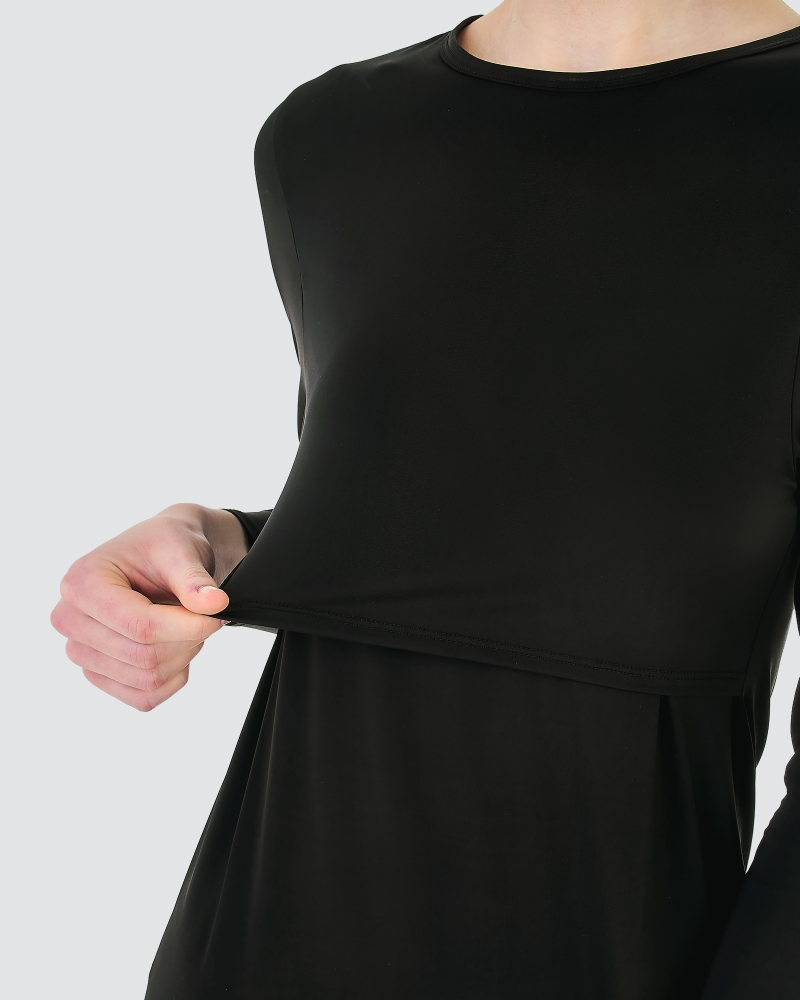 NWEAR CREW NECK LONG SLEEVE DRESS - BLACK