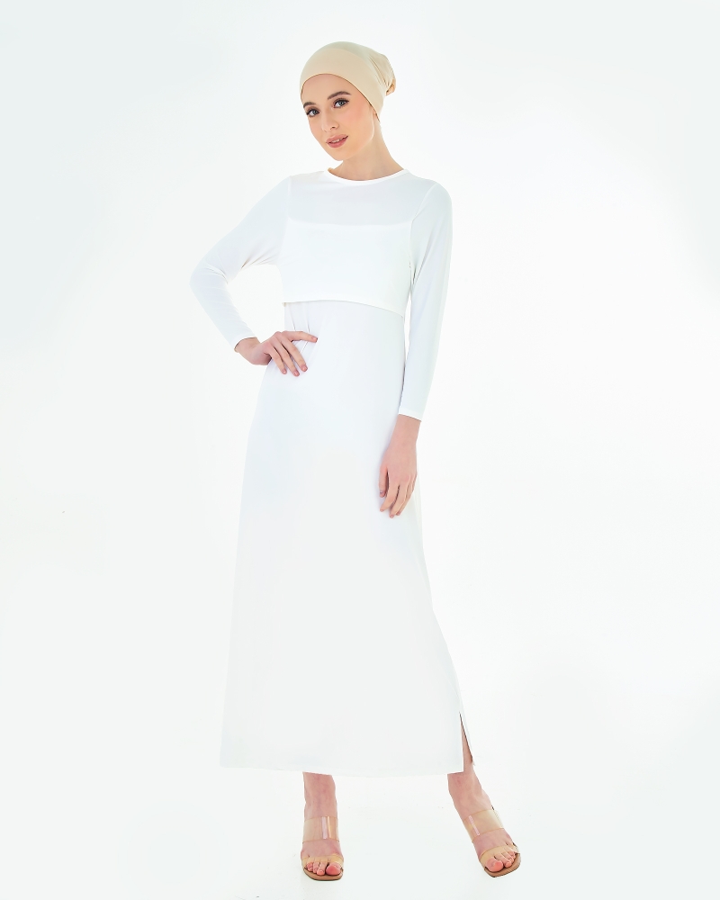 NWEAR CREW NECK LONG SLEEVE DRESS - WHITE
