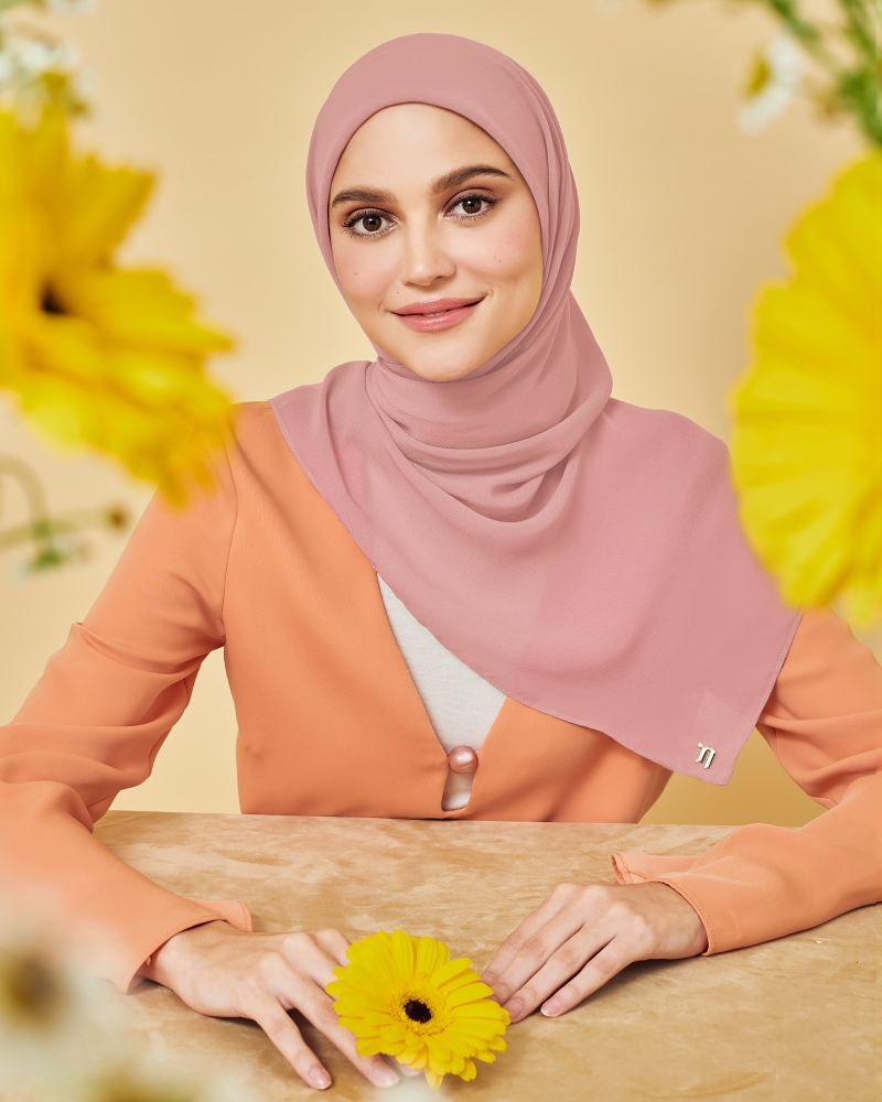 YASMINE WOOL CHIFFON SQUARE - AMBER ROSE